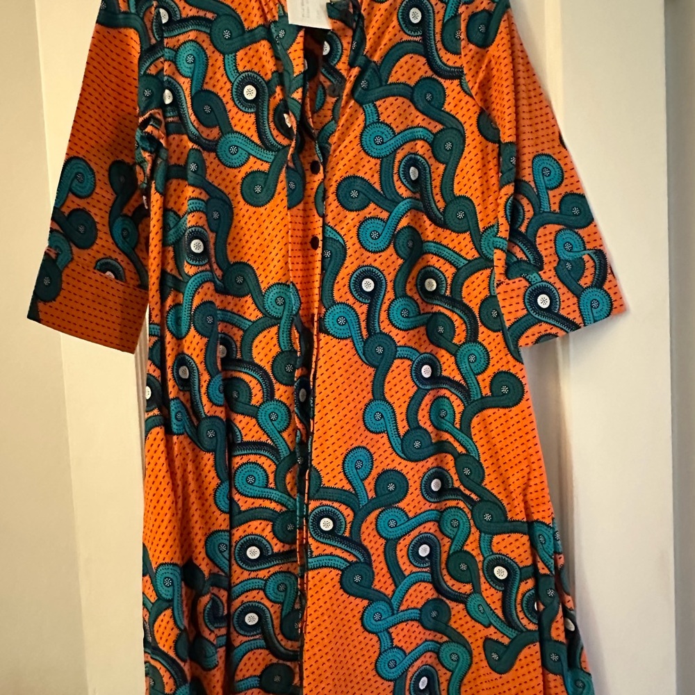 Zuri Vibrant Orange and Green Patterned Dress